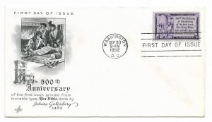 US 1014 (Me-3) 3c Gutenberg Bible on FDC Artcraft Cachet Unaddressed ECV $7.50