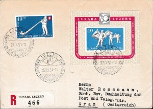 Switzerland 1951 B206 ZumW32 Lunaba Exposition Sheet Registered First Day Cover