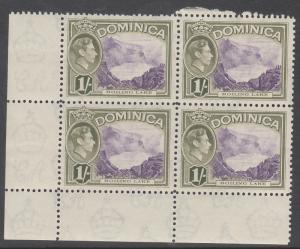 DOMINICA 1938 KGVI BOILING LAKE 1/- MNH ** BLOCK 