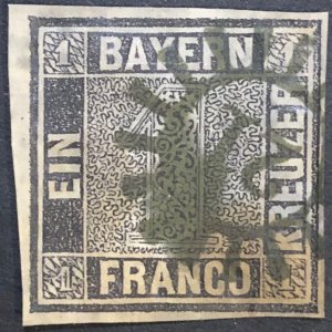 Cat.Mi#1 German Bavaria stamps 1849 1kr pl.2 imperf.