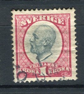 SWEDEN; 1890s classic Oscar issue fine used 1K. value,