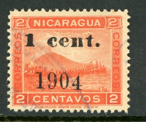 Nicaragua 1904 Momotombo 1¢ on 2¢ Max # 199R VFU Y886