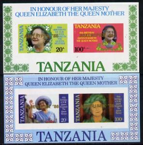 Tanzania 1986 Queen Mother imperf proof set of 2 m/sheets...