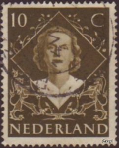 Netherlands 1948 Sc#304, SG#672  10c Brown Queen Juliana USED