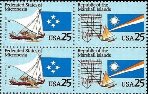 1990 Micronesia & Marshall Block of 4 25c Stamps - MNH, OG - Sc# 2506-2507