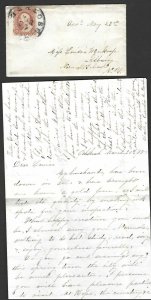 US 1850'S OSHKOSH WISCONSIN TO ALBANY NORMAL SCHOOL NY SC 26 ON LADY's COVER