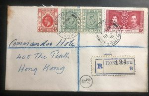 1938 Hong Kong Registered Cover To Commander Hole Local Used Mixed Franking