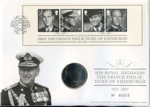 GB 2021, Duke of Edinburgh, Miniature Sheet & £5 Coin Cover
