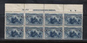 USA #230 Mint Fine - Very Fine Top Plate #194 Block Of Eight Full OG Hinged