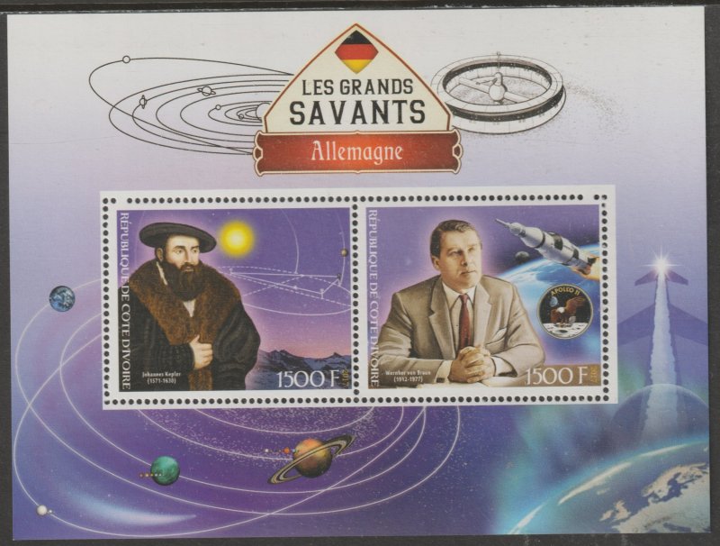 SCHOLARS - KEPLER & VON BRAUN  perf sheet containing 2 values mnh