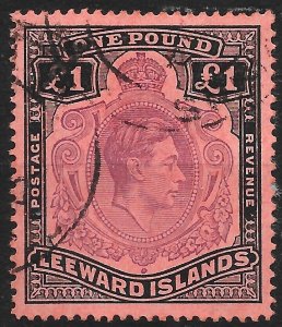 LEEWARD ISLANDS SG114b 1945 1 BROWN-PURPLE & BLACK ON SALMON USED*