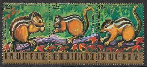 GUINEA 1977 12s PALM SQUIRREL Se-tenant Strip of 3 AIRMAIL Sc C141 CTO Used