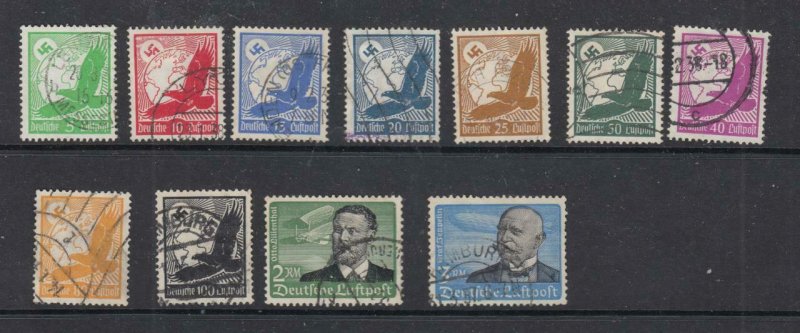 GERMANY # C46-C56 VF-LIGHT USED AIRPOST STAMPS ZEPPELIN ETC CAT VALUE $80+