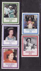 Vanuatu-Sc#414-18- id9- unused NH set-QEII-60th Birthday-1986-
