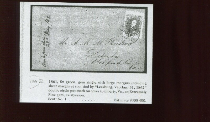 Confederate States 1 Used Stamp on Cover with Nice Cancel (CSA1-CVR A7)