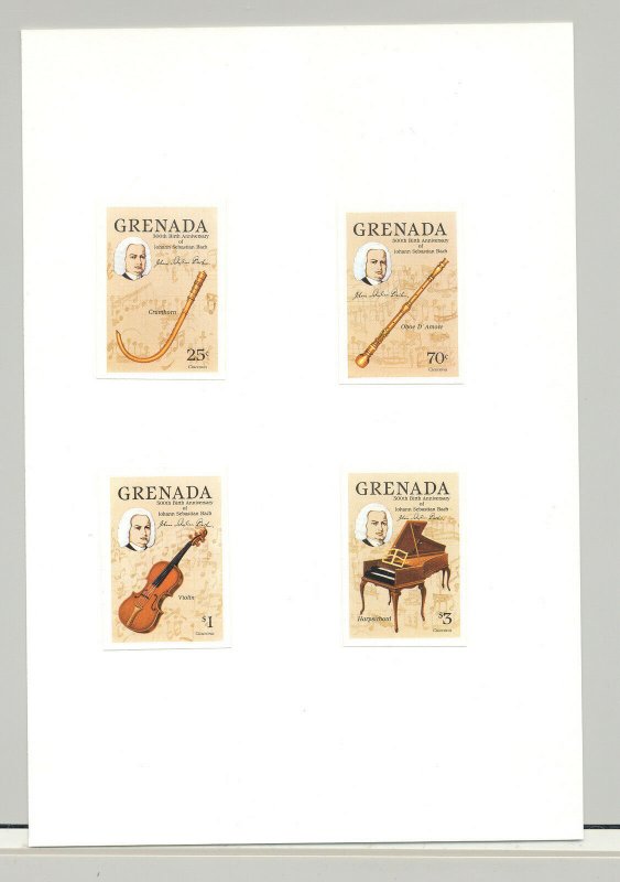 Grenada #1312-1316 Bach, Composer, Music 4v & 1v S/S Imperf Proofs on 2v Cards