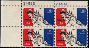 US #C87 18¢ STATUE OF LIBERTY MNH UL PLATE BLOCK #34932-34941 DURLAND $1.50