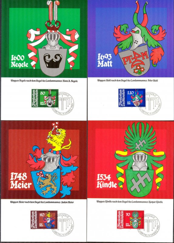 Liechtenstein 1981 Arms Coats 4 Maxi Cards FDC