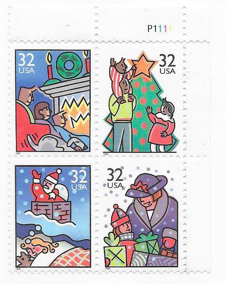 US#3108-3111a $0.32 Christmas 1996 P B of 4 (MNH) CV$2.60