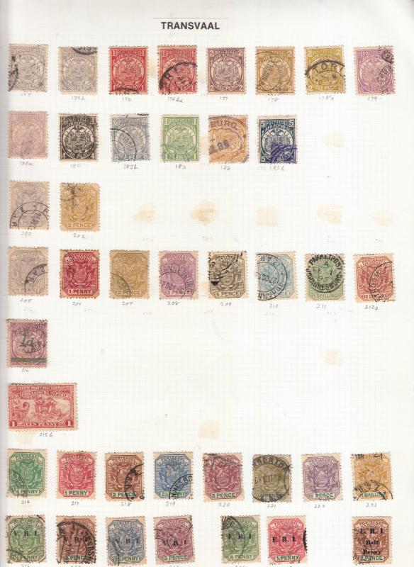 TRANSVAAL ALBUM PAGE SG175 TO SG243 LARGELY USED VALUES, SOME GOOD CANCELS