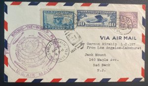 1929 USA LZ 127 Graf Zeppelin First Round Flight Airmail cover To Red Bank NJ