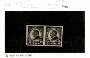 United States Postage Stamp, #611 Mint NH Pair, 1923 Harding (AF)