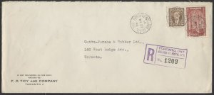 1940 Registered Cover, Toronto Adelaide St Stn to Local Address, #232 + #241