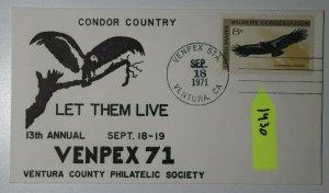 VENPEX Ventura CA 1971 Let Them LIve Condor County Philatelic Expo Cachet Cover