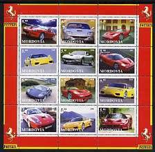 MORDOVIA - 2001 - Ferrari Cars - Perf 12v Sheet -Mint Never Hinged-Private Issue