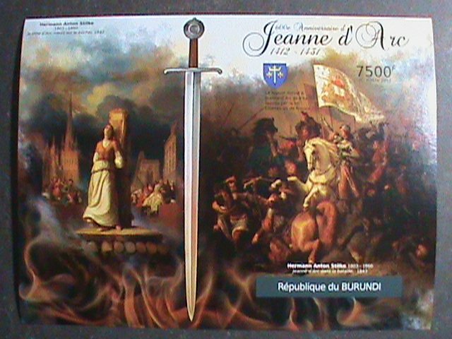​BURUNDI STAMP 2012 SC#1060-600TH ANNIV JOAN OF ARC IN BATTLE-IMPERF-MNH S/S
