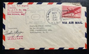 1942 Canal Zone US Army Post Office 834 Airmail Censored Cover To Washington DC