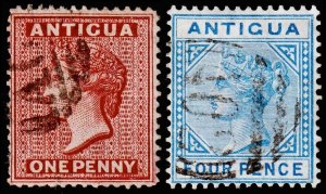 Antigua Scott 8, 10 (1873, 1879) Used F, CV $30.50 C