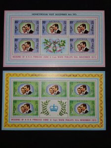 Antigua #323-24 Souvenir Sheet of 5 W/ Label Unused Minor Faults - Two Sheets