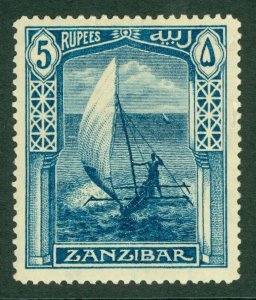 SG 259 Zanzibar 1913. 5r steel blue. A fine fresh lightly mounted mint...