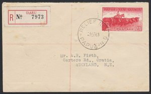 PAPUA NEW GUINEA 1963 2/5d Cattle on Reg cover - Relief No.1 cds ex Daru....G877