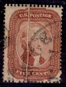 US Stamp #27 Brick Red w/ Pre-Print Paper Fold  USED SSCV $1450