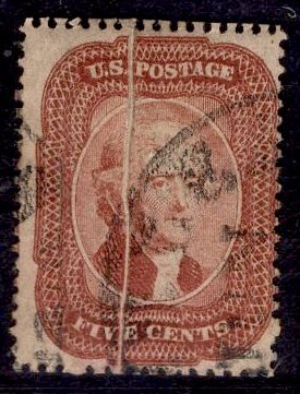 US Stamp #27 Brick Red w/ Pre-Print Paper Fold  USED SSCV $1450