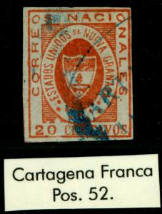 COLOMBIA 1861 ARMS of New GRANADA 20c red Sc# 17 used  CARTAGENA-FRANCA cancel