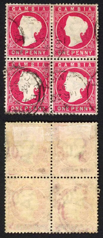 Gambia SG23/b 1d Wmk CA S/Ways Very Fine used Dated 20th March 1897 Block