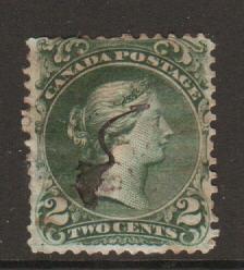 Canada Sc 24 used 1868 2c green Large Queen