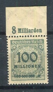 GERMANY; 1923 Aug-Oct Inflation Surcharged MINT MNH 100M. fine SHEET MARGINAL