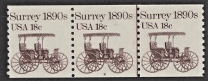 US 1907 MNH VF 18 Cent Surrey 1890's Coil Strip of 3, Plate #8