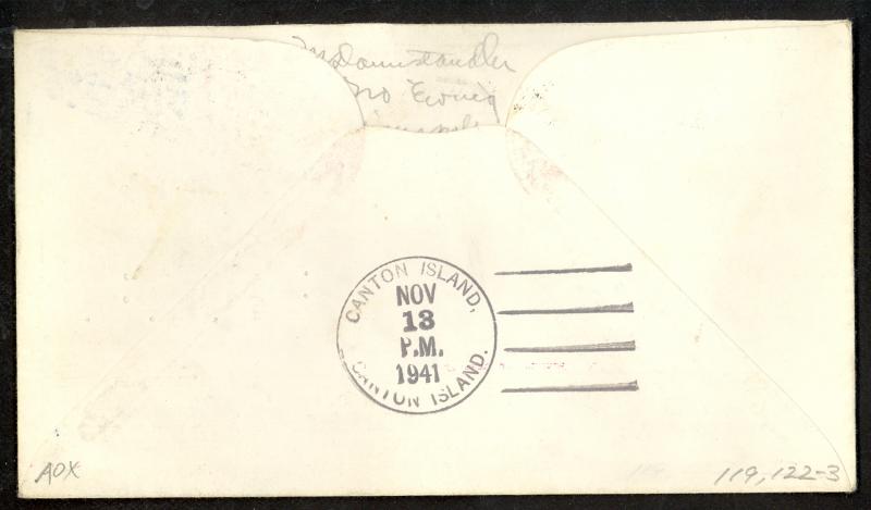 FIJI FFC 1941 First Flight Cover Suva to CANTON ISLAND Gilbert and Ellice Island