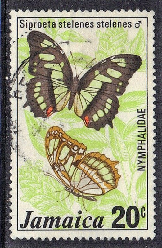 JAMAICA SC# 399 **USED** 20c  1975  BUTTERFLY SEE SCAN