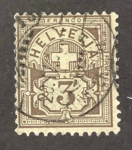 Switzerland 1894-1924 Scott 70 used - 3c, Cross over value numeral plate