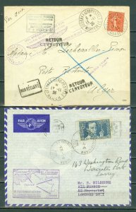 FRANCE 1926/38/46  (4) AIRMAIL COVERS...FIRST FLIGHTS,  UNCLAIMED & REGISTERED