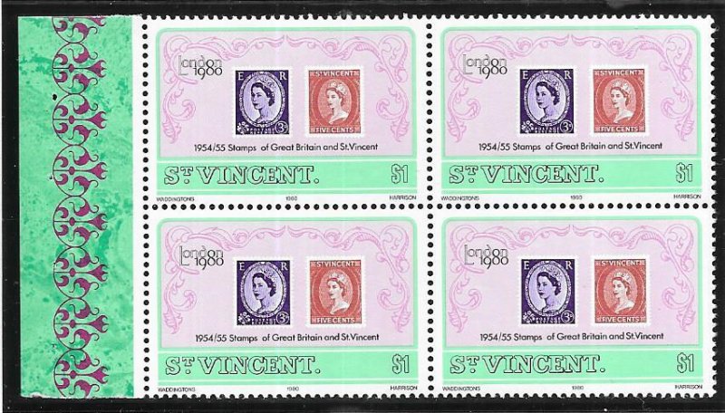 ST.Vincent #600  $1  London '80   (MNH) block CV$1.50