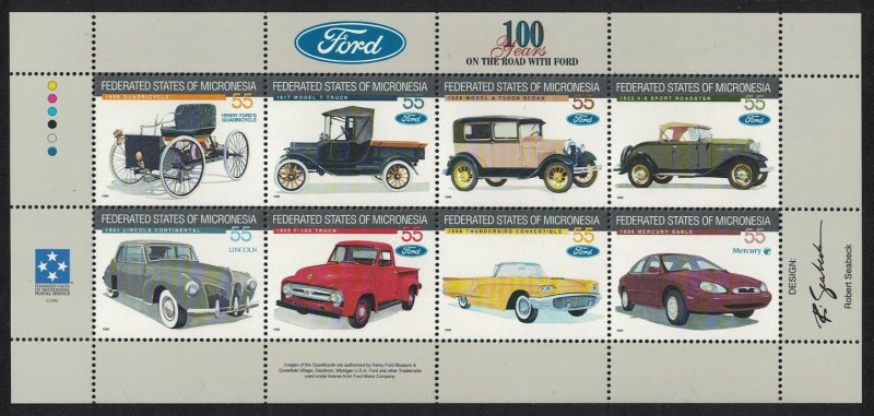 Micronesia Ford Motor Vehicle Production 8v Sheetlet 1996 MNH SG#501-508