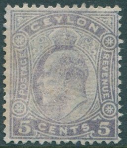 Ceylon 1908 SG290 5c dull purple KEVII mult crown CA wmk #2 light toning MNG (am