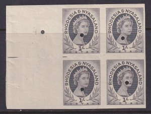 Rhodesia & Nyasaland, Scott 149 (SG 9), Imperf Plate Proof Block of Four